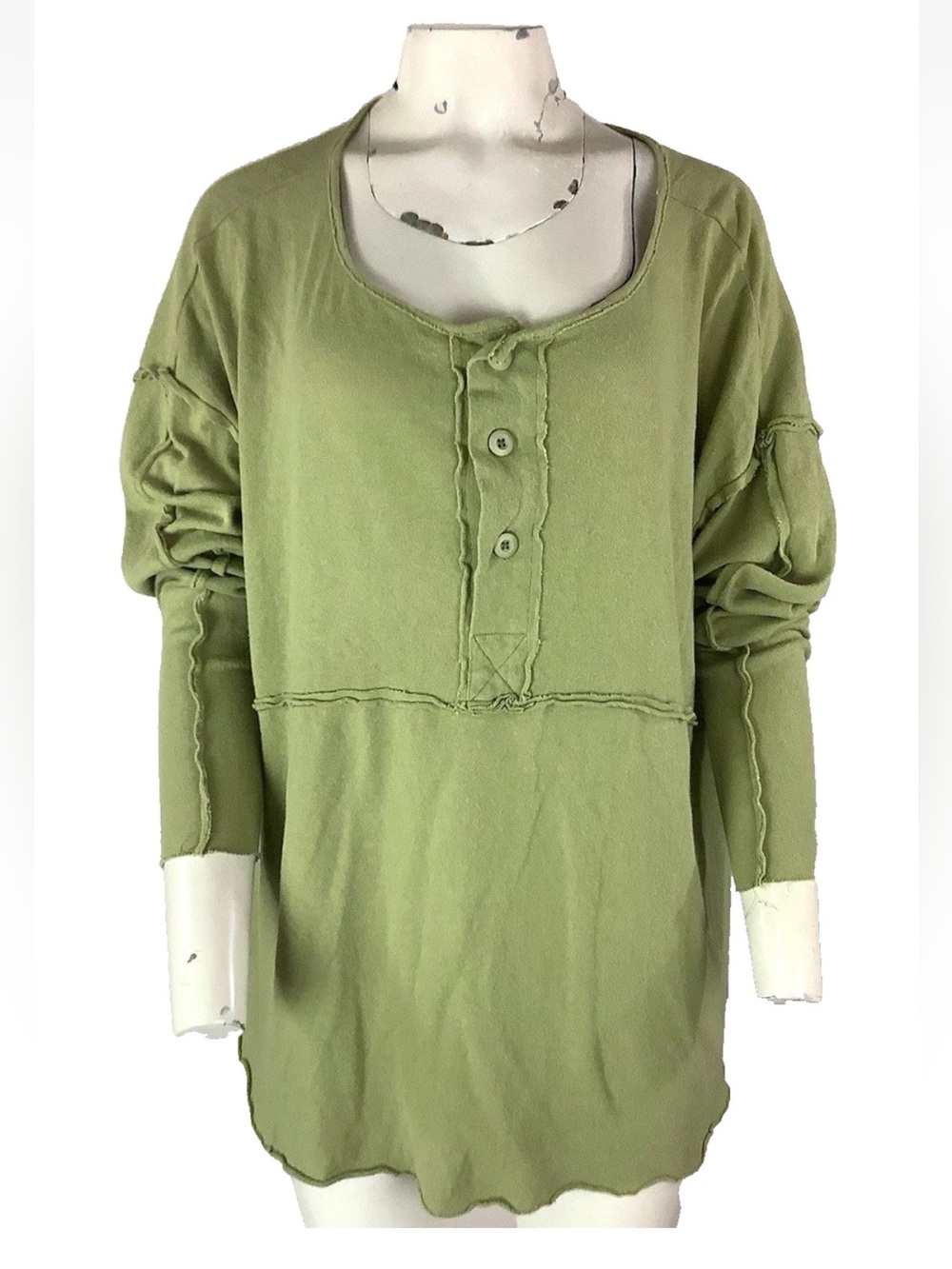 Urban Outfitters Sz M 100% Cotton Oversized Henley Long Sleeve Tunic Green